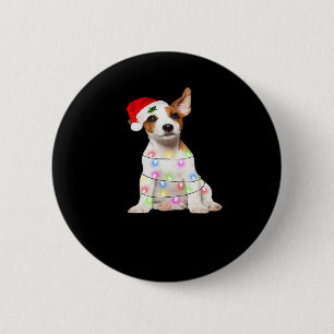 Badge Rond 5 Cm Jack Russell chien Père Noël Christmas Tree Lights