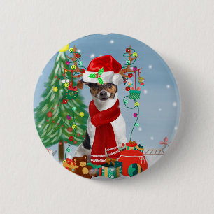 Badge Rond 5 Cm Jack Russell Terrier Chien dans neige Cadeaux de N