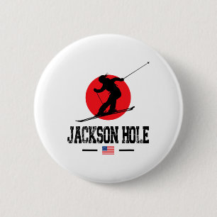 Badge Rond 5 Cm Jackson Hole Usa Station de ski Montagnes Rocheuse