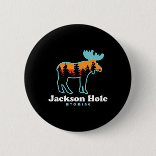 Badge Rond 5 Cm Jackson Hole Wyoming Moose Montagnes Grand Tetons