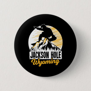 Badge Rond 5 Cm Jackson Hole Wyoming Snowboard Cadeau Pour Un Snow