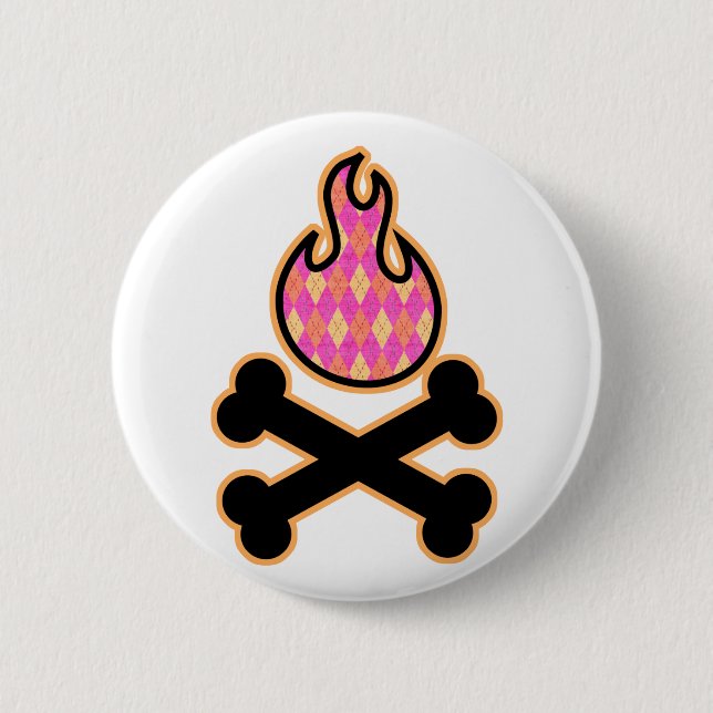 Badge Rond 5 Cm Jacquard flamme et os croisés (Devant)