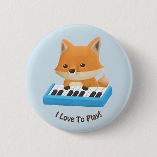 Badge Rond 5 Cm J'adore jouer à la belle Fox sur Piano Kids Button