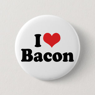 Badge Rond 5 Cm J'adore le Bacon au Coeur Rouge - Amateur de Bacon