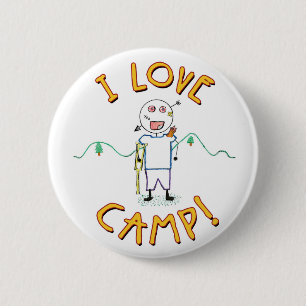 Badge Rond 5 Cm J'adore le camp - Dessin drôle de colonie de vacan