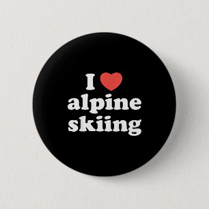 Badge Rond 5 Cm J'adore le ski alpin de cœur