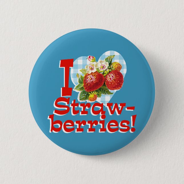 Badge Rond 5 Cm J'adore les fraises (Devant)