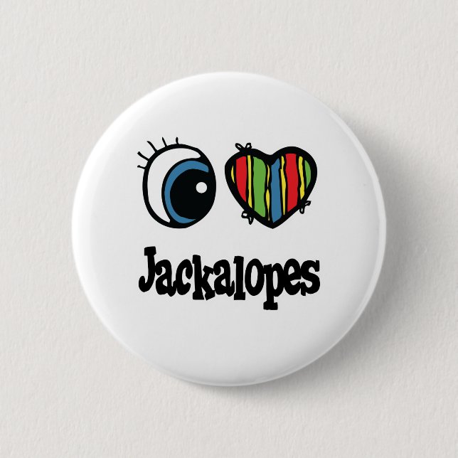 Badge Rond 5 Cm J'adore (♥) les Jackalopes (Devant)