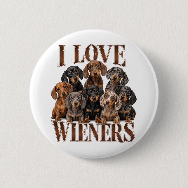 Badge Rond 5 Cm J'adore les saucisses (Devant)
