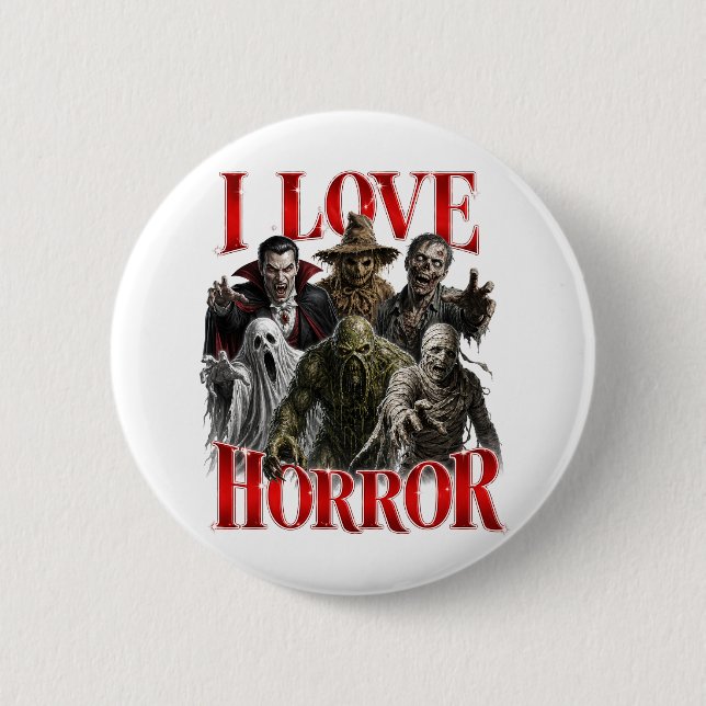 Badge Rond 5 Cm J'adore l'horreur (Devant)
