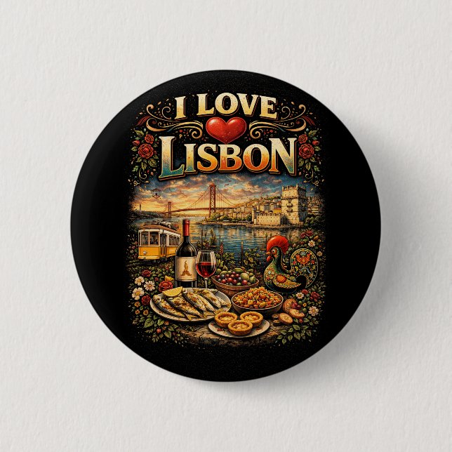 Badge Rond 5 Cm J'adore Lisbonne (Devant)