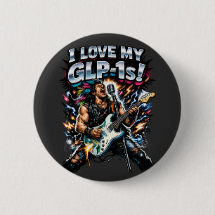 Badge Rond 5 Cm J'adore mes GLP-1s Graphique Néon Guitariste Rock