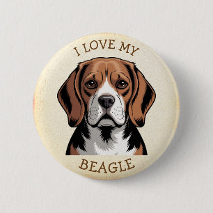 Badge Rond 5 Cm J'adore mon Beagle 