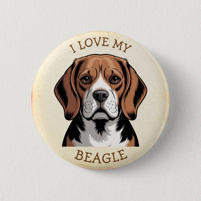 Badge Rond 5 Cm J'adore mon Beagle  (Devant)