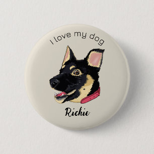Badge Rond 5 Cm J'adore mon chien, adorable chiot berger allemand