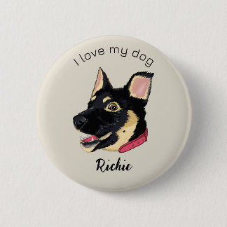 Badge Rond 5 Cm J'adore mon chien chiot berger allemand mignon