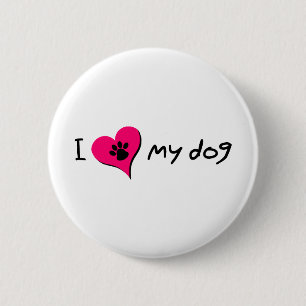 Badge Rond 5 Cm J'adore mon chien Empreinte de patte mignon sur