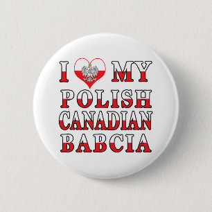 Badge Rond 5 Cm J'adore mon drapeau canadien polonais Babcia