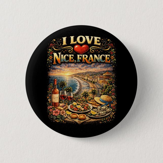 Badge Rond 5 Cm J'adore Nice (Devant)