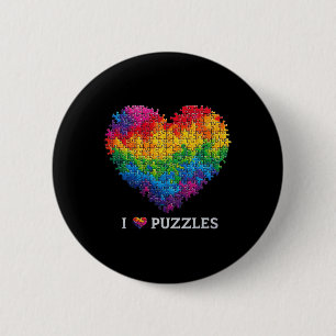 Badge Rond 5 Cm J'Adore Puzzles Puzzle Cœur Arc-en-Ciel Pour Homme