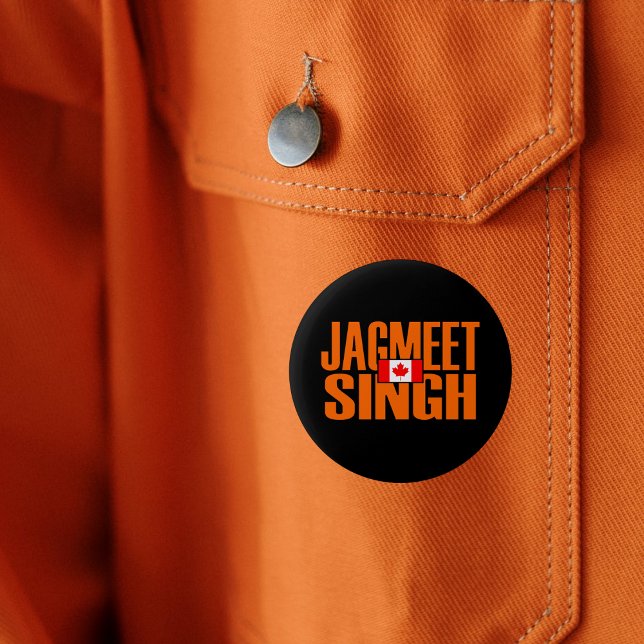 Badge Rond 5 Cm Jagmeet Singh Orange Block Text Drapeau canadien (Créateur téléchargé)
