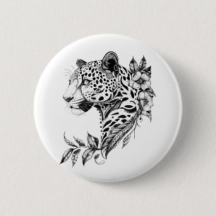Badge Rond 5 Cm Jaguar Wild Animal Nature Illustration Art tatouag