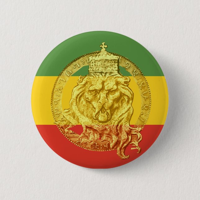 Badge Rond 5 Cm Jah Rastafari Lion de Judah Button (Devant)
