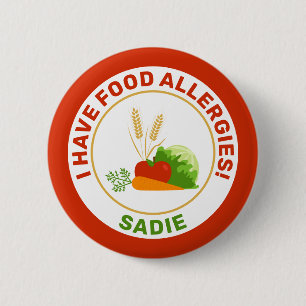 Badge Rond 5 Cm J'ai des allergies alimentaires & Nom avec des ali