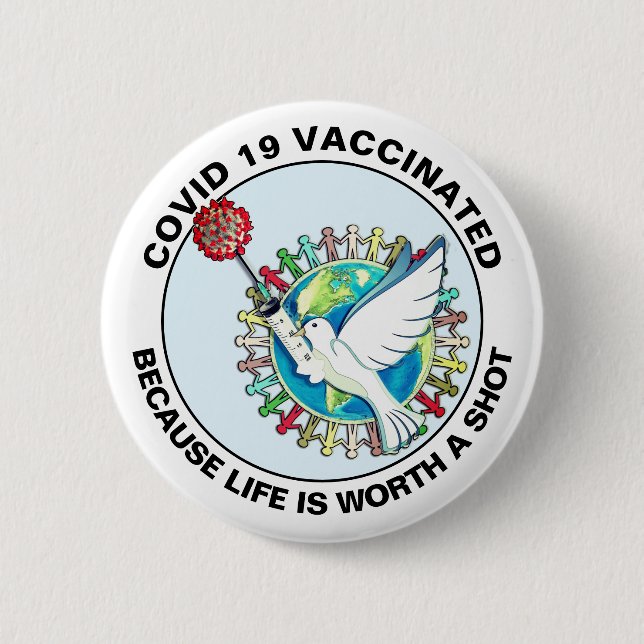 Badge Rond 5 Cm J'Ai Le Bouton Vacciné (Devant)
