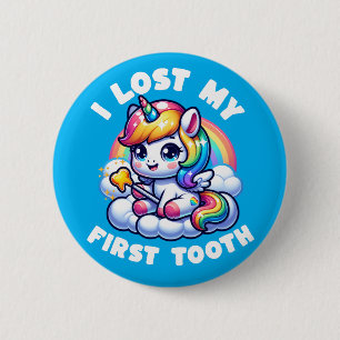 Badge Rond 5 Cm J'ai perdu ma première dent Unicorn Tooth Fairy Bu
