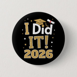 Badge Rond 5 Cm J'ai Réussi Classe 2026 Or Diplômé Diplômée