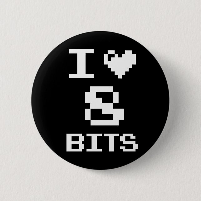 Badge Rond 5 Cm J'aime 8 bits (Devant)