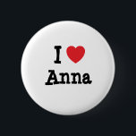 Badge Rond 5 Cm J'aime Anna heart T-Shirt<br><div class="desc">J'aime Anna ! T-shirts personnalisés ; Montrez combien vous aimez Anna avec ces t-shirts personnalisés et les vêtements personnalisés Anna petite amie mari ou femme anniversaire anniversaire mariage baby shower maillots cadeaux,  boutons nom maillots et magnets!</div>