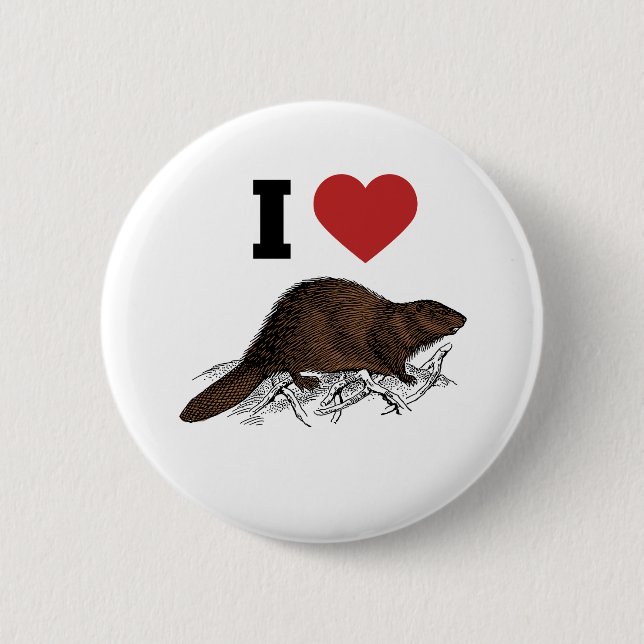 Badge Rond 5 Cm J'aime Beaver (Devant)
