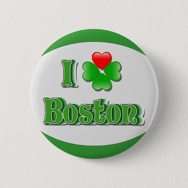 Badge Rond 5 Cm j'aime Boston - trèfle (Devant)
