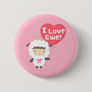 Badge Rond 5 Cm J'aime brebis mouton mignon bouton de jeu de mots