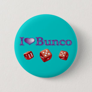 Badge Rond 5 Cm J'aime Bunco avec les matrices rouges