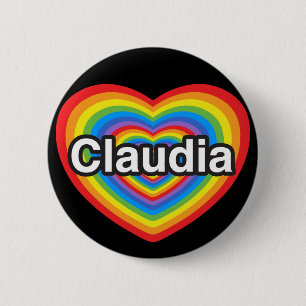 Badge Rond 5 Cm J'aime Claudia. Je t'aime Claudia. Coeur