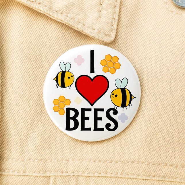 Badge Rond 5 Cm J'Aime, Coeur, Abeilles (Créateur téléchargé)