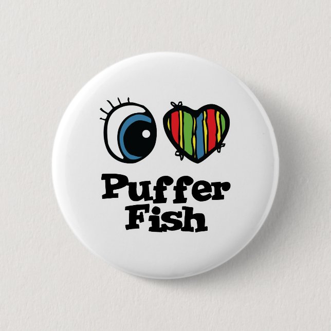 Badge Rond 5 Cm J'aime (cœur) les poissons-globes (Devant)