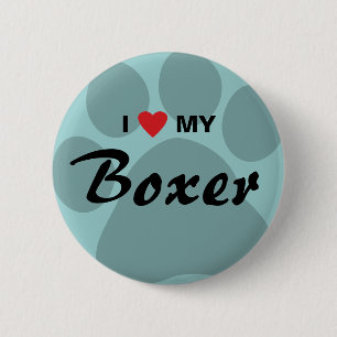 Badge Rond 5 Cm J'aime (coeur) mon boxeur Pawprint