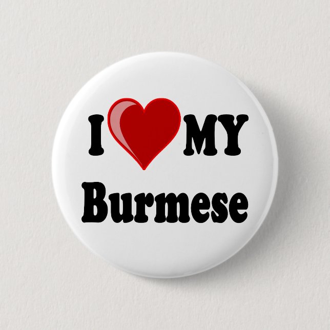 Badge Rond 5 Cm J'aime (coeur) mon chat birman (Devant)