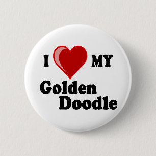 Badge Rond 5 Cm J'aime (coeur) mon chien d'or de griffonnage
