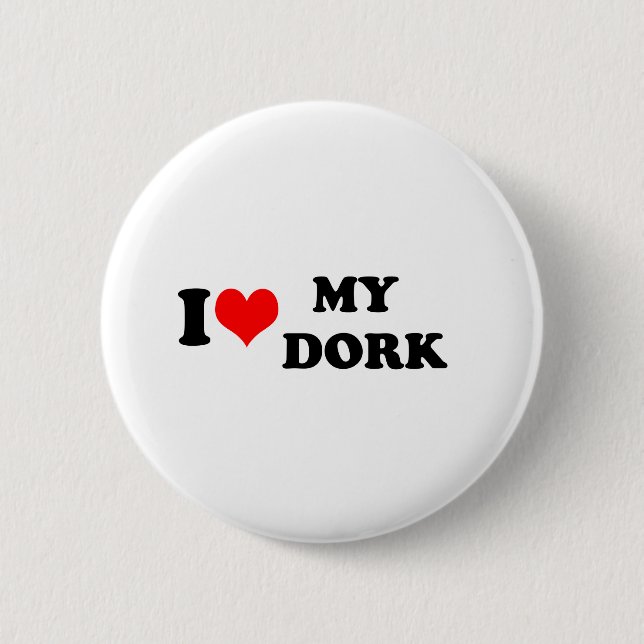 BADGE ROND 5 CM J'AIME (COEUR) MON DORK (Devant)