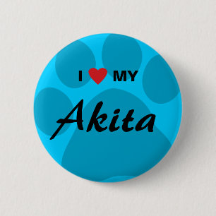 Badge Rond 5 Cm J'aime (coeur) mon empreinte de patte d'Akita
