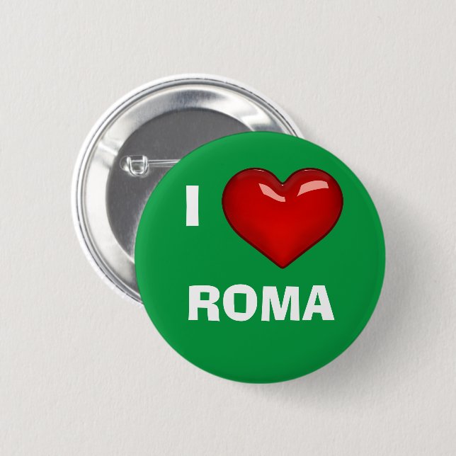 Badge Rond 5 Cm J'AIME (COEUR) ROMA modifiable (Devant & derrière)