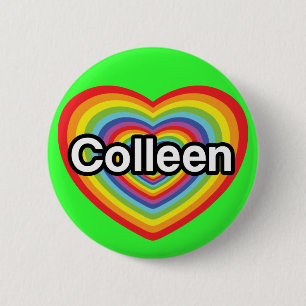 Badge Rond 5 Cm J'aime Colleen : coeur d'arc-en-ciel