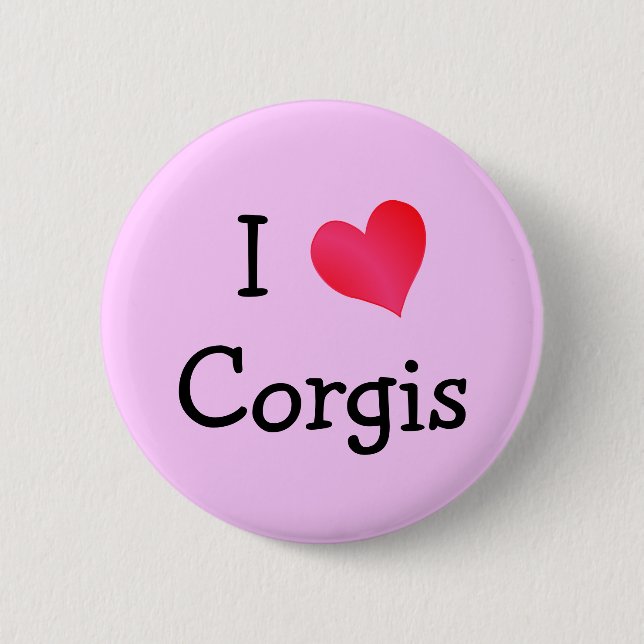 Badge Rond 5 Cm J'aime Corgis (Devant)