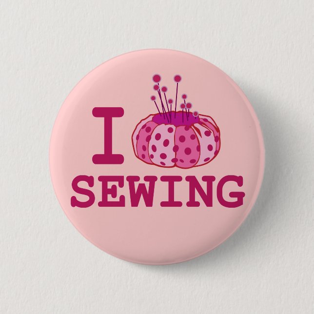 Badge Rond 5 Cm J'aime coudre le bouton (Devant)