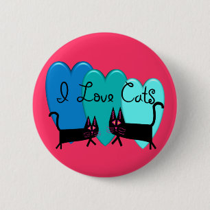 Badge Rond 5 Cm J'aime des chats--Cadeaux d'art de chat noir